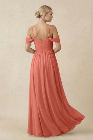Off - the - Shoulder Sweetheart A - Line Chiffon Bridesmaid Dress in Wild Rose - SHE IS ME Bridesmaid Dresses