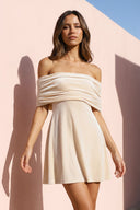 Off The Shoulder Velvet Mini Dress in Champagne - SHE IS ME