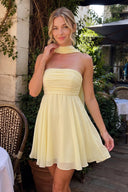 Yellow A Line Strapless Chiffon Homecoming Dresses With Scarf - SHEISME