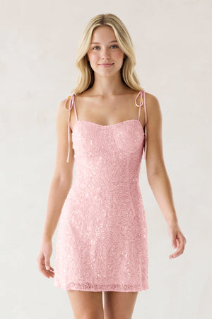 Pink Sweetheart  A Line Sequins Short Homecoming Dresses -SHEISME