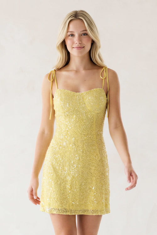 Yellow Sweetheart  A Line Sequins Short Homecoming Dresses - SHEISME