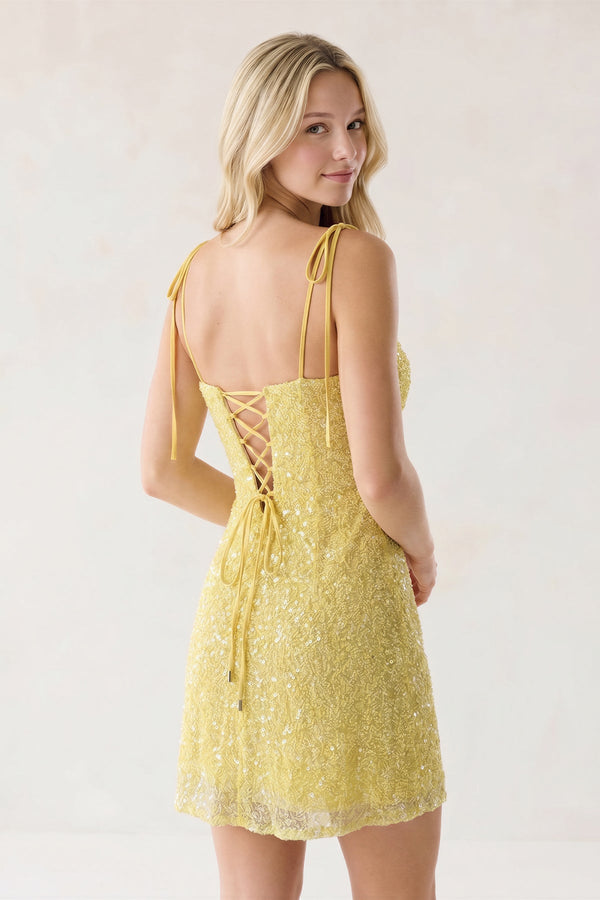 Yellow Sweetheart  A Line Sequins Short Homecoming Dresses - SHEISME