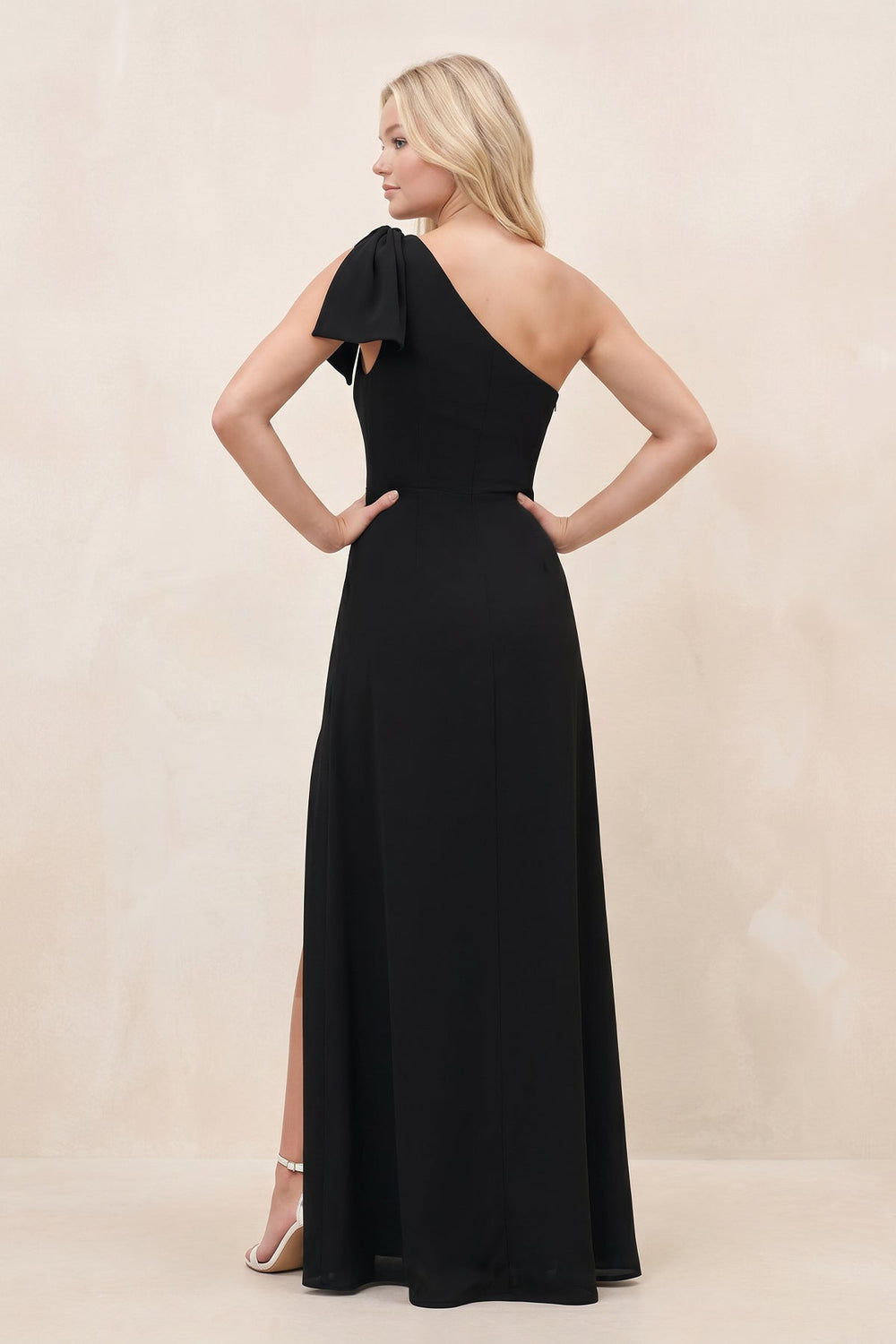 One - shoulder A - Line Chiffon Maxi Dress in Black - SHE IS ME Dresses