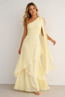 One-Shoulder A-Line Chiffon Ruffled Maxi Dress in Yellow– SHE IS ME Dresses