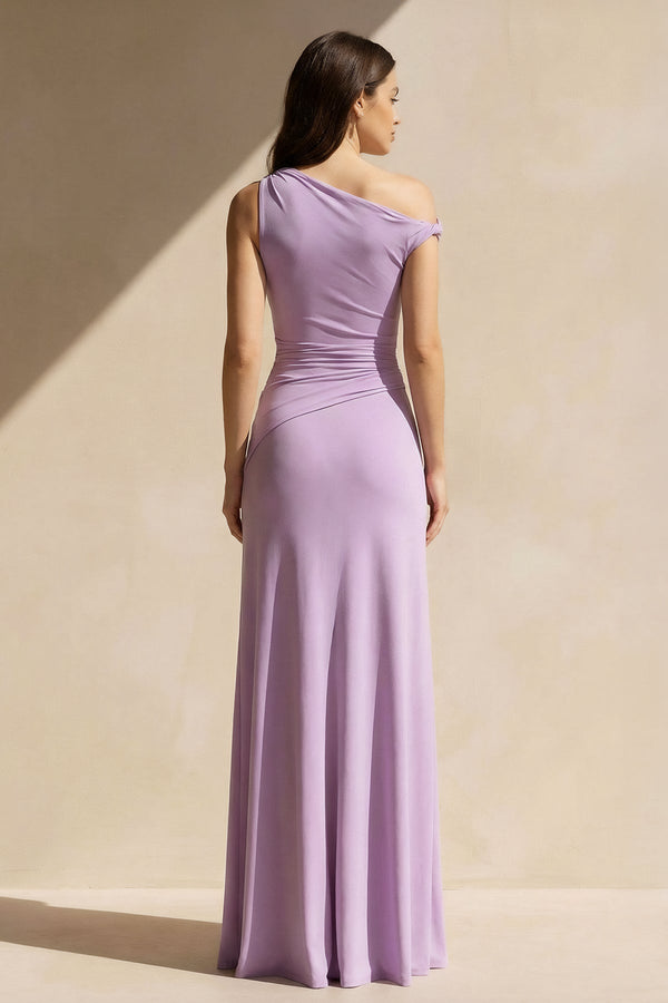 One Shoulder Draped Maxi Dress in Lavender - SHE IS ME PROM DRESSES