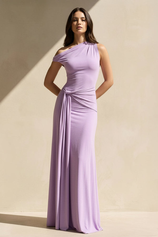 One Shoulder Draped Maxi Dress in Lavender - SHE IS ME PROM DRESSES