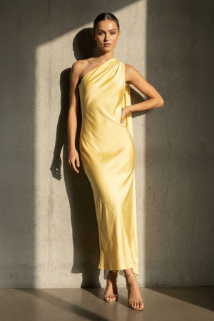 One Shoulder Draped Maxi Dress in Yellow - SHE IS ME