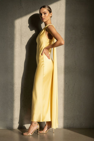 One Shoulder Draped Maxi Dress in Yellow - SHE IS ME