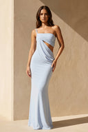 One Shoulder Maxi Dress with Cutout in Sky Blue - SHE IS ME