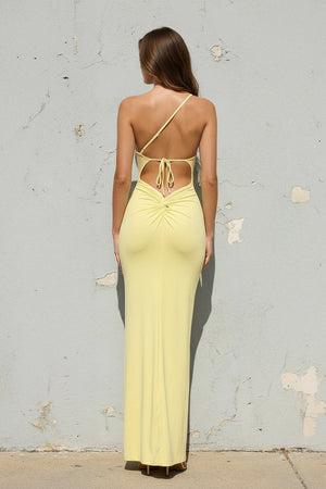 One Shoulder Maxi Dress with Slit in Yellow - SHE IS ME