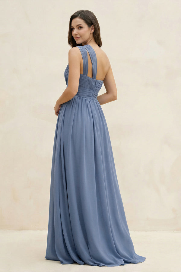 One - Shoulder Pleated A - Line Chiffon Bridesmaid Dress - SHE IS ME Bridesmaid Dresses