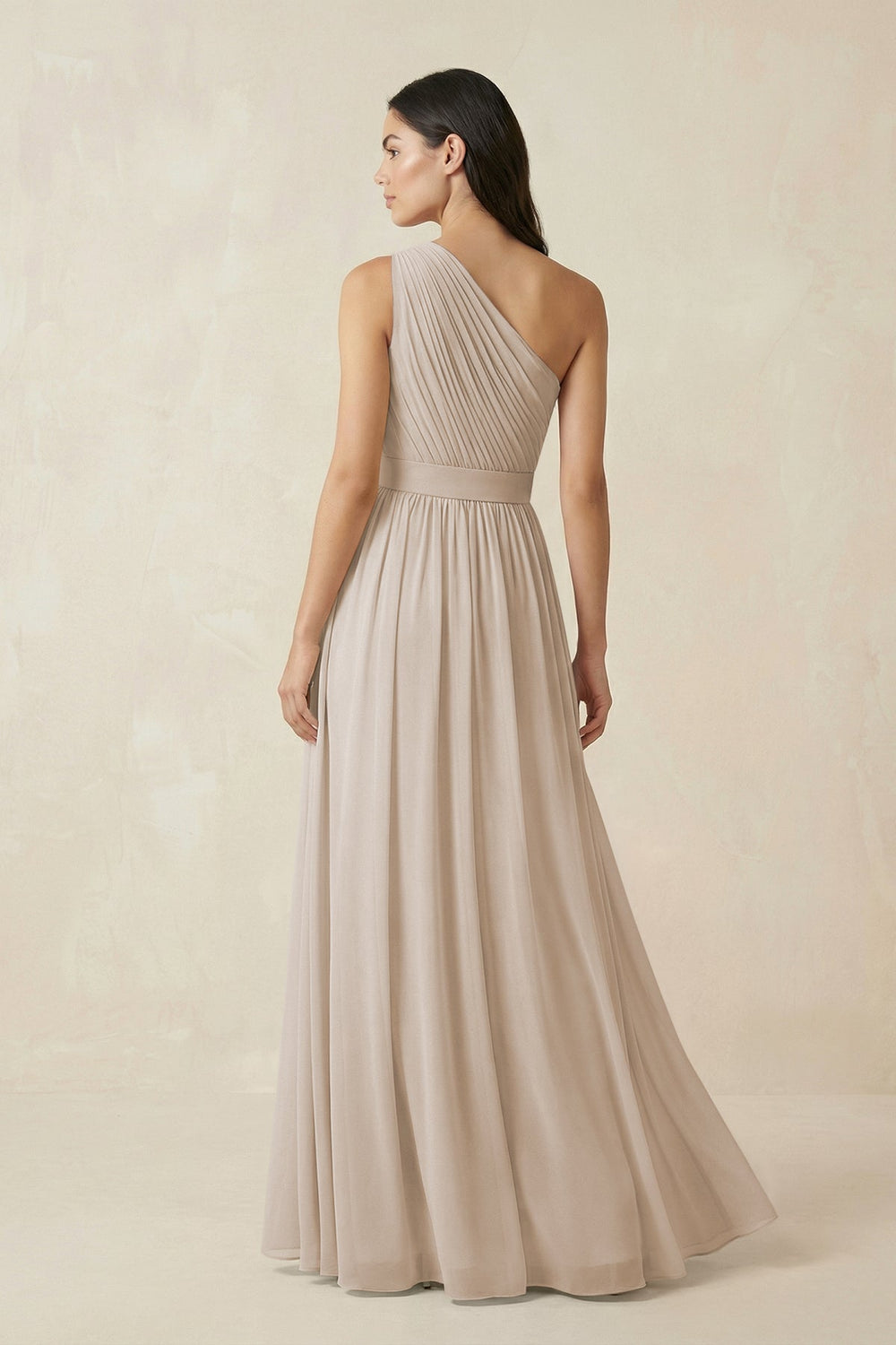 One - Shoulder Pleated Chiffon Bridesmaid Gown in Frost - SHE IS ME Bridesmaid Dresses