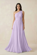 One - Shoulder Pleated Chiffon Bridesmaid Gown in Lavender - SHE IS ME Bridesmaid Dresses