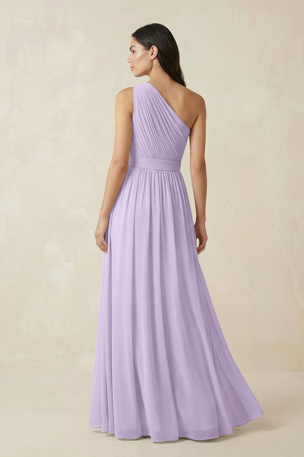 One - Shoulder Pleated Chiffon Bridesmaid Gown in Lavender - SHE IS ME Bridesmaid Dresses