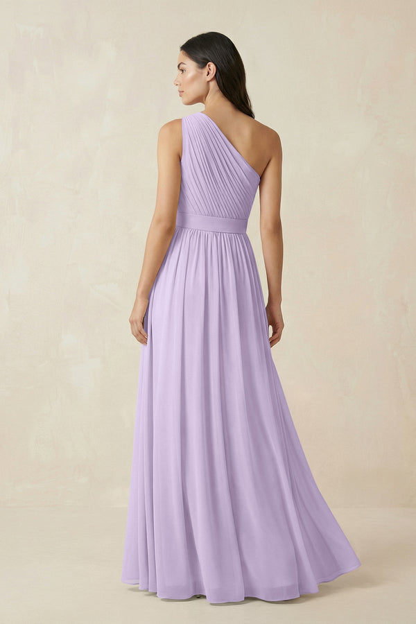 One - Shoulder Pleated Chiffon Bridesmaid Gown in Lavender - SHE IS ME Bridesmaid Dresses