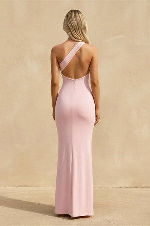 One Shoulder Pleated Maxi Dress in Pink - SHE IS ME