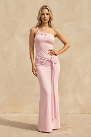 One Shoulder Pleated Maxi Dress in Pink - SHE IS ME