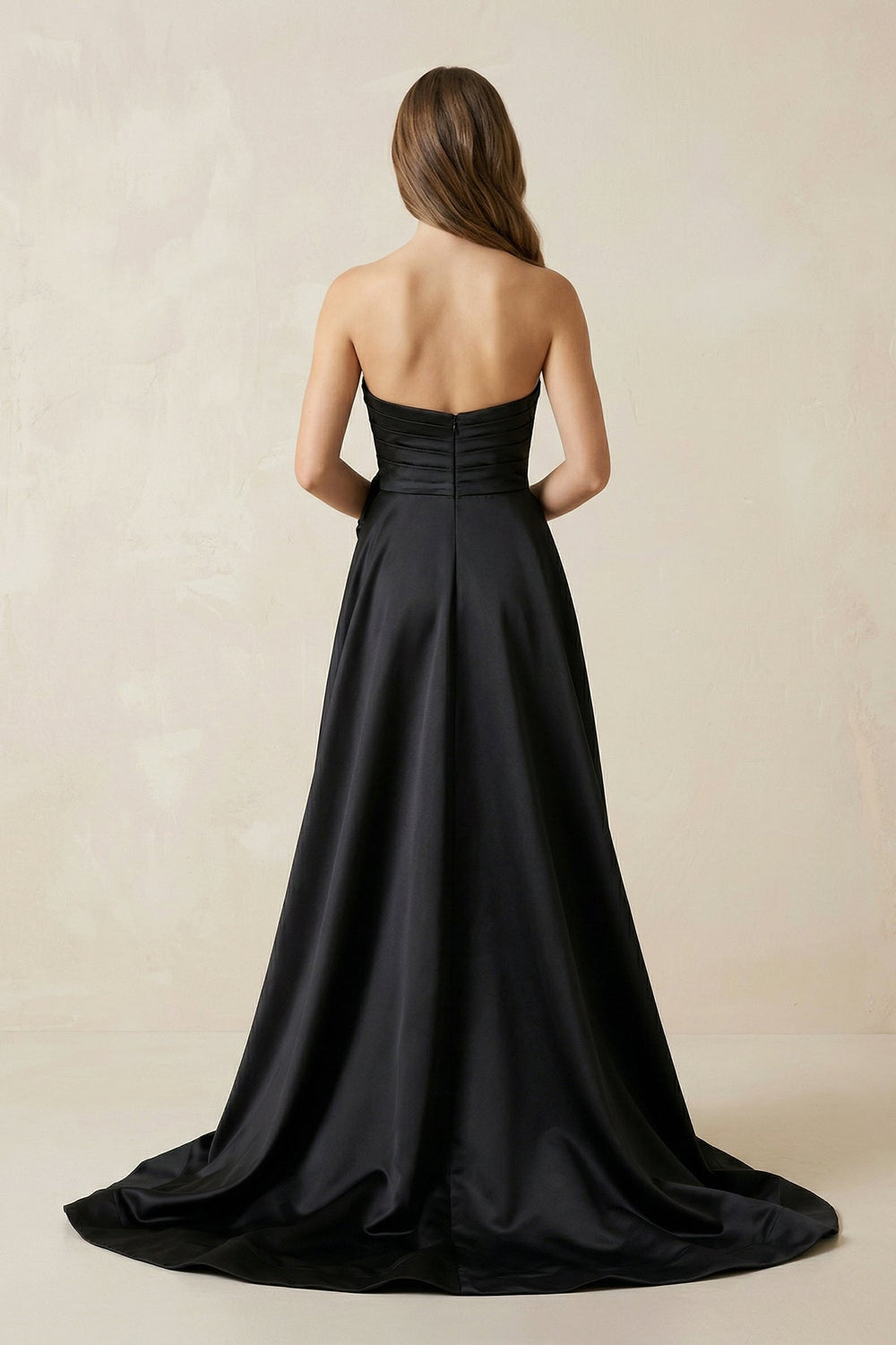 One - Shoulder Satin A - Line Ruched Wedding Dress with Slit in Black - SHE IS ME Wedding Dresses