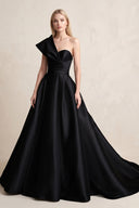 One - Shoulder Satin Ball Gown Wedding Dress in Black - SHE IS ME Wedding Dresses