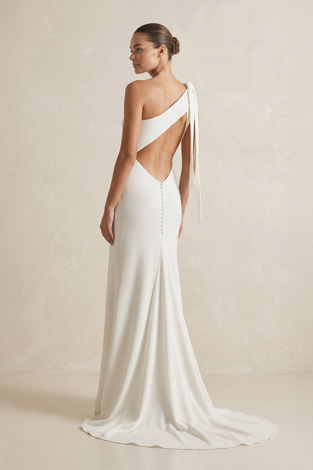 One - Shoulder Satin Mermaid Ruched Wedding Dress With Slit in Ivory - SHE IS ME Wedding Dresses