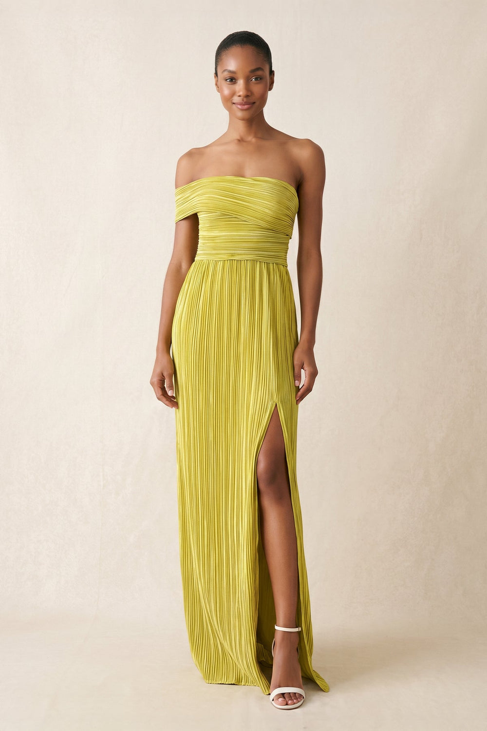 One - shoulder Sheath Chiffon Maxi Dress in Yellow - SHE IS ME Dresses