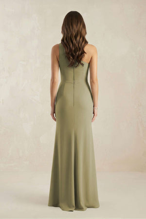 One - Shoulder Sheath Chiffon Ruched Bridesmaid Dress in Thyme - SHE IS ME Bridesmaid Dresses