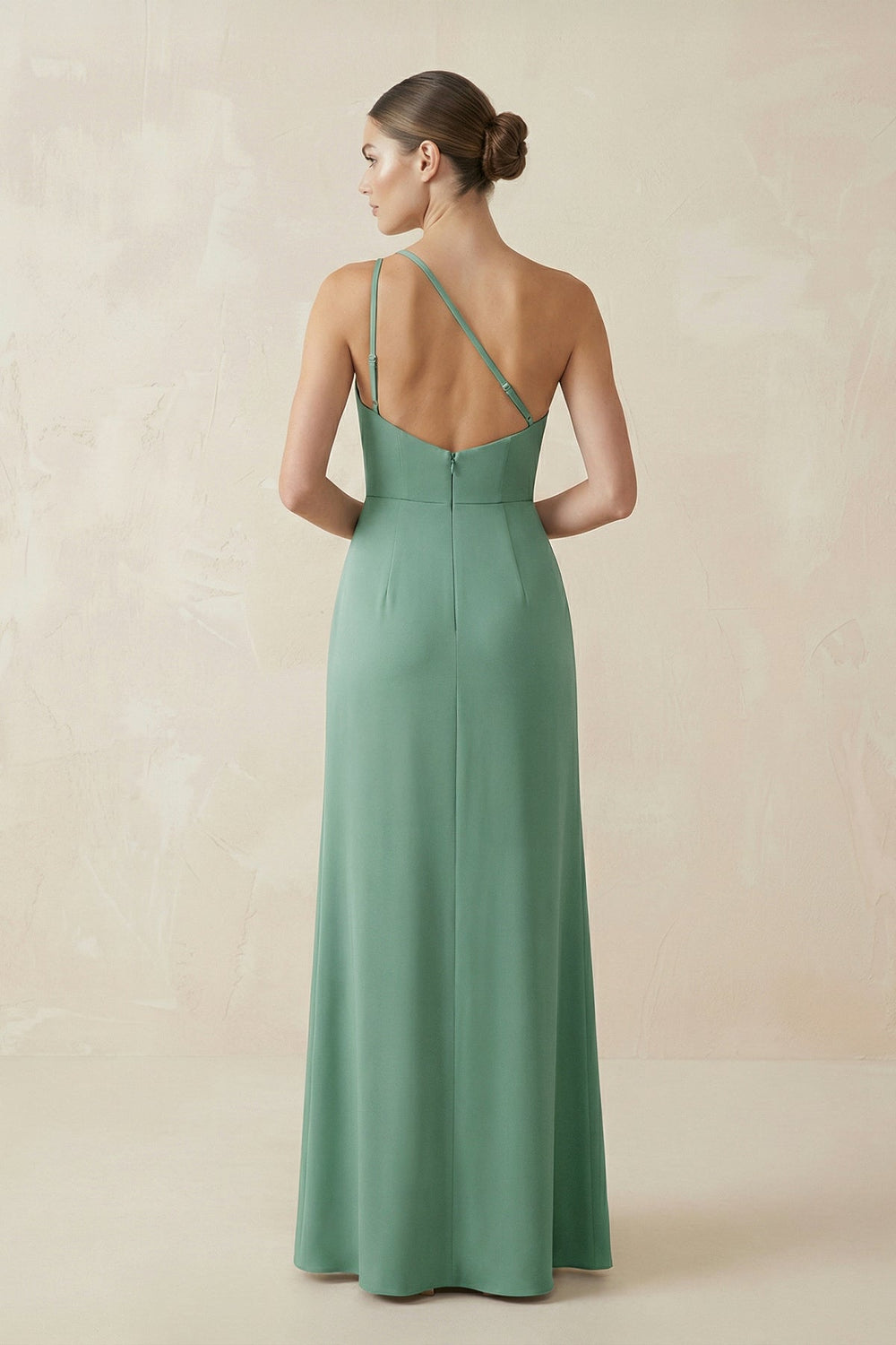 One - Shoulder Sheath Ruched Bridesmaid Dress With Slit in Mint Green - SHE IS ME Bridesmaid Dresses