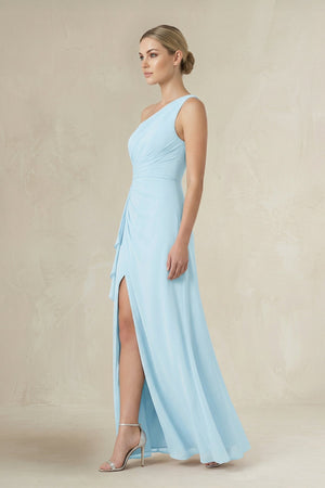 One - Shoulder Sheath Ruched Ruffled Bridesmaid Dress - SHE IS ME Bridesmaid Dresses