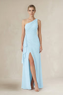 One - Shoulder Sheath Ruched Ruffled Bridesmaid Dress - SHE IS ME Bridesmaid Dresses