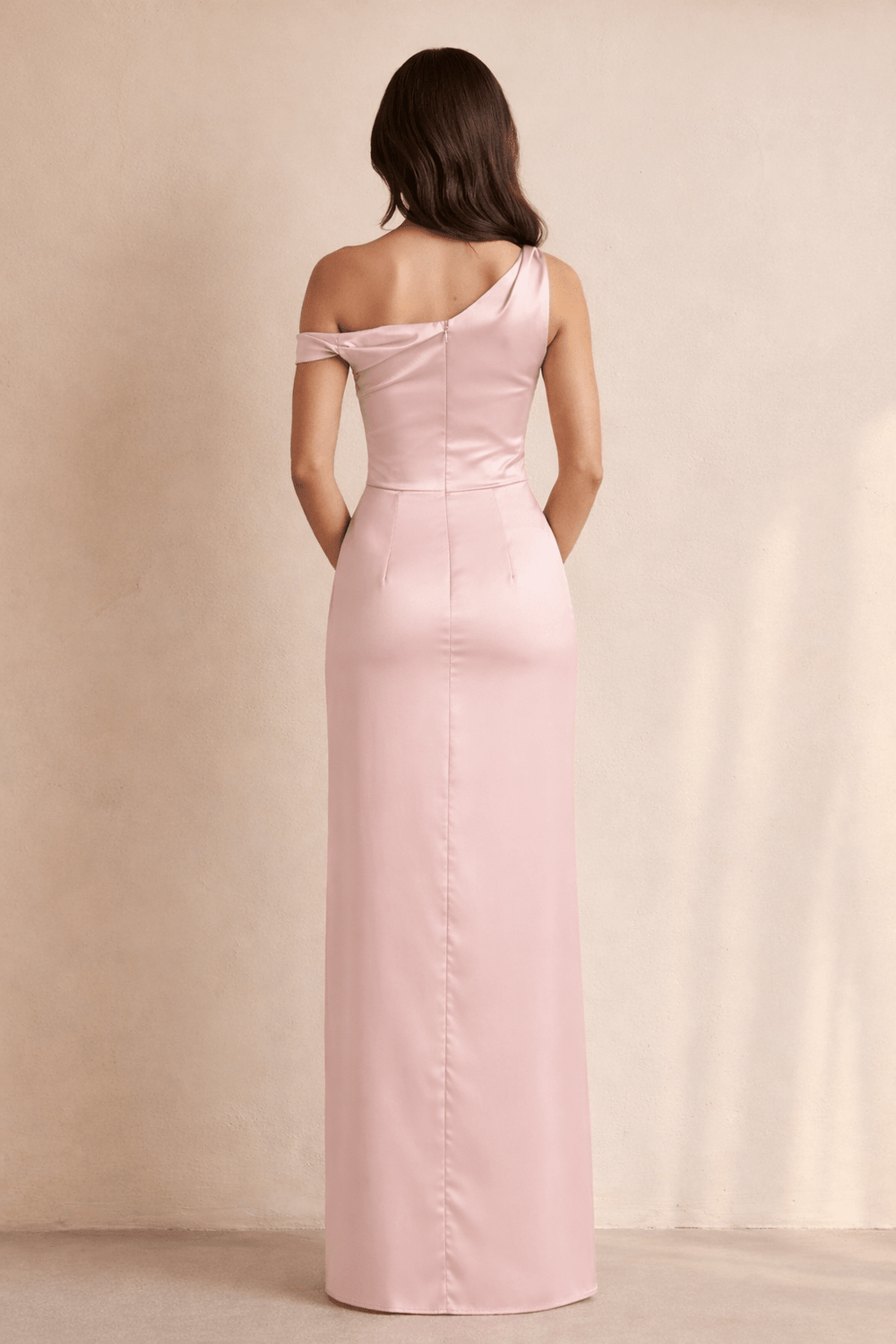 One Shoulder Slit Maxi Dress in Pink - SHE IS ME Prom Dresses