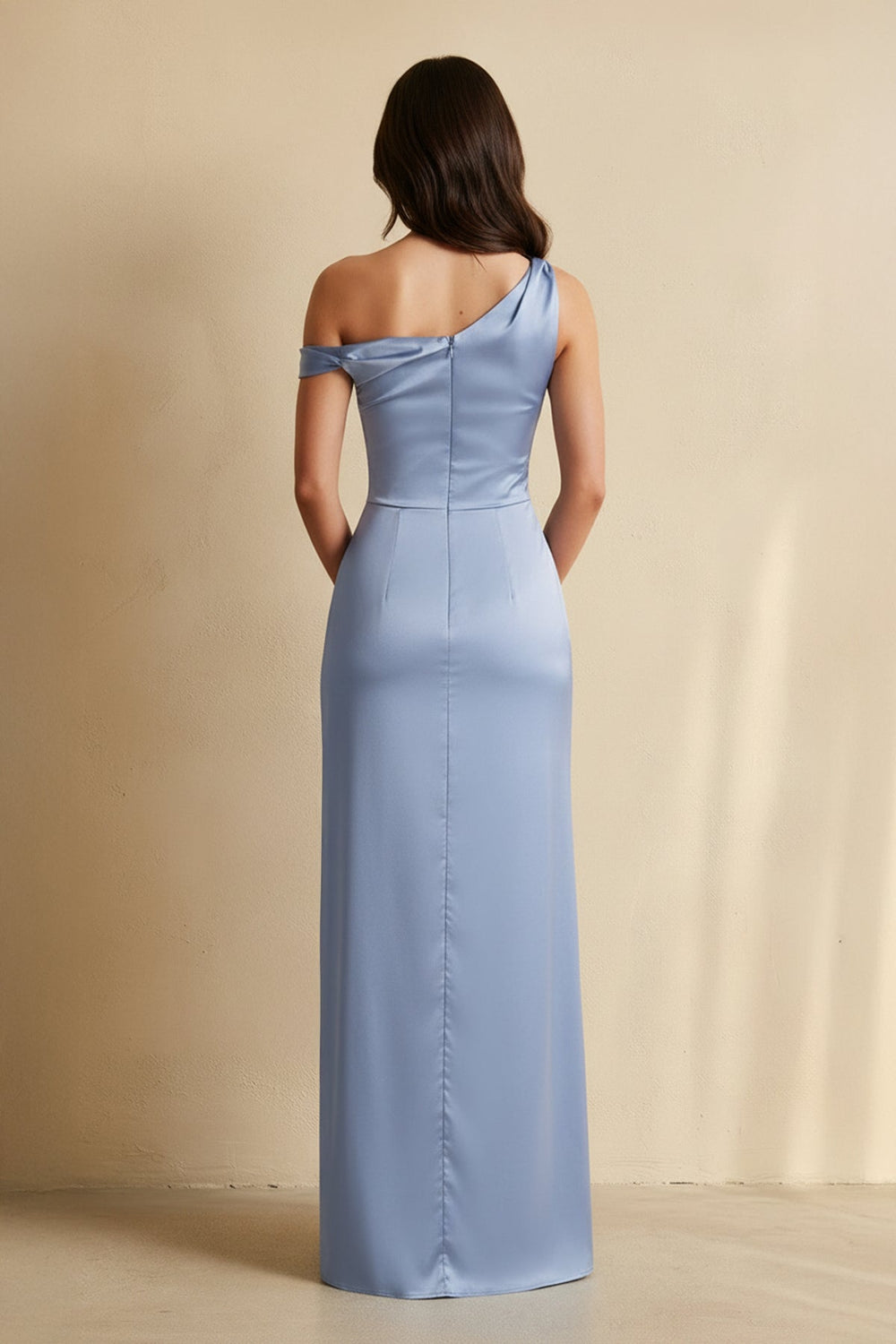 One Shoulder Slit Maxi Dress in Steel Blue - SHE IS ME Prom Dresses