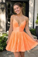 Orange A-line V Neck Sequins Homecoming Dress (2) | SHEISME