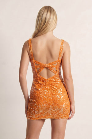 Orange Bodycon V Neck Sequins Mini Party Dresses (2) | SHEISME