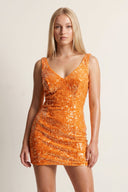 Orange Bodycon V Neck Sequins Mini Party Dresses | SHEISME