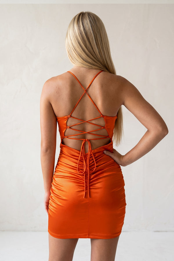 Orange Lace-Up Back Spaghetti Straps Tight Short Homecoming Dress - SHEISME