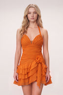 Orange Organza Halter A-Line Pleated Ruffled Homecoming Dress | SHEISME