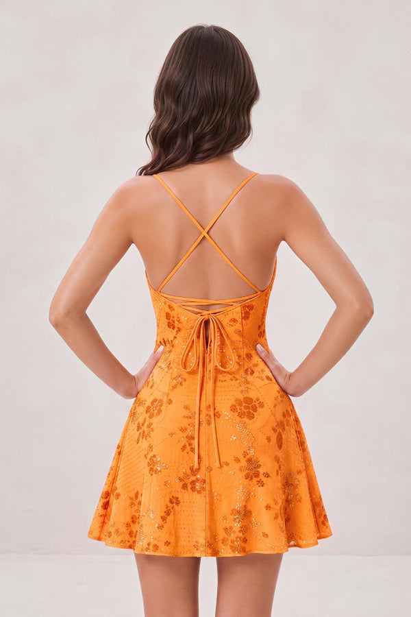 Orange Spaghetti Straps A-Line Embroidered Sequined Tulle Homecoming Dress (2) | SHEISME