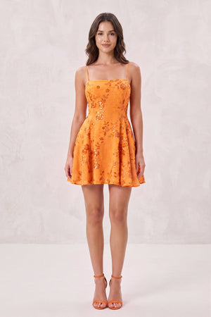 Orange Spaghetti Straps A-Line Embroidered Sequined Tulle Homecoming Dress (3) | SHEISME
