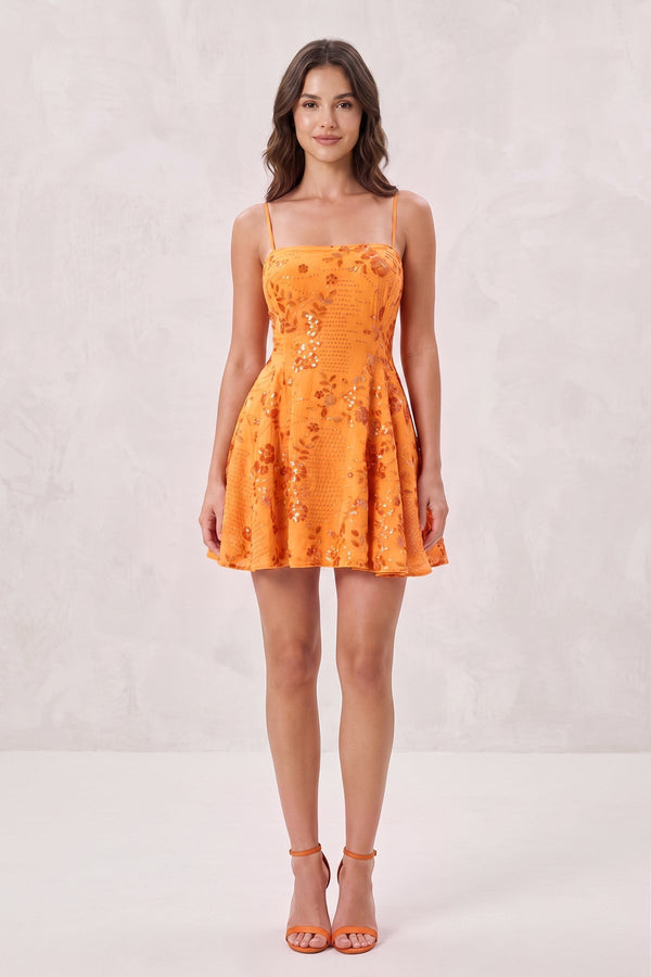 Orange Spaghetti Straps A-Line Embroidered Sequined Tulle Homecoming Dress (3) | SHEISME