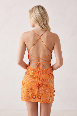 Orange Spaghetti Straps Sheath Embroidered Tulle Homecoming Dress (2) | SHEISME