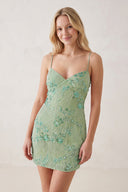 Sage Green Spaghetti Straps Sheath Embroidered Tulle Homecoming Dress | SHEISME