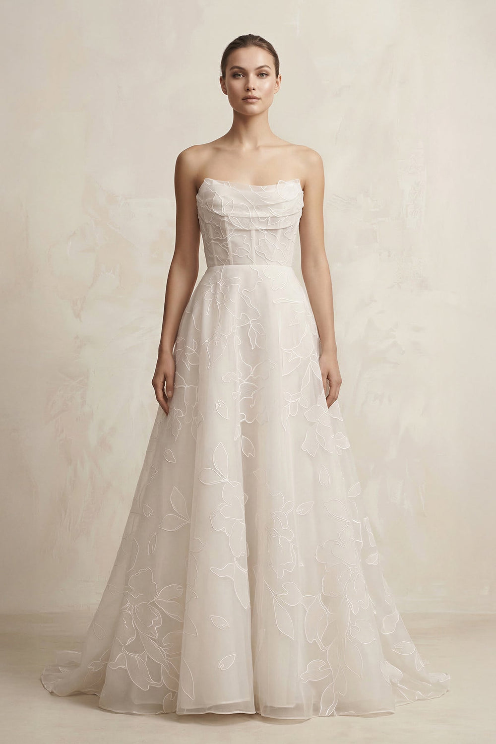 Organza Appliqued Sweetheart A - Line Corset Wedding Gown in Ivory - SHE IS ME Wedding Dresses