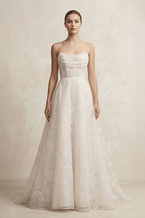 Organza Appliqued Sweetheart A - Line Corset Wedding Gown in Ivory - SHE IS ME Wedding Dresses