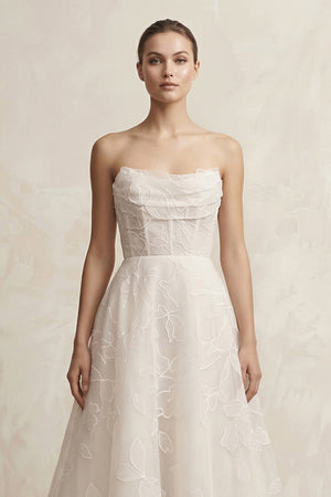 Organza Appliqued Sweetheart A - Line Corset Wedding Gown in Ivory - SHE IS ME Wedding Dresses