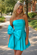 Peacock A-Line Strapless Pleated Homecoming Dress with Bow | SHEISME