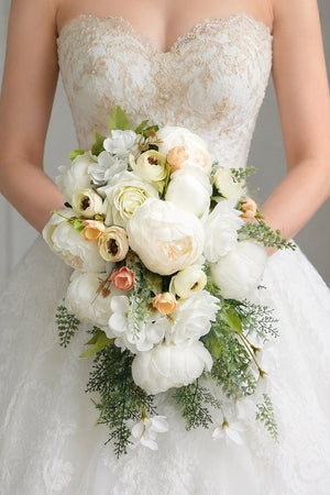 Peony Rose Cascade Wedding Flower Bouquets - SHE IS ME Accessories