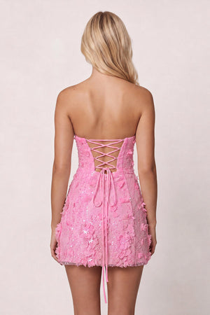 Pink 3D Flower Sequin Sweetheart Sheath Homecoming Dress (4) | SHEISME