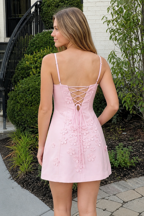 Pink A-Line Appliqued Spaghetti Straps Short Homecoming Dress (2) | SHEISME