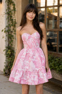 A-Line Strapless Pink Satin Short Homecoming Dresses - SHEISME