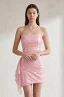 Pink - Strapless Sheath Sequins Mini Party Dresses With Side Train
